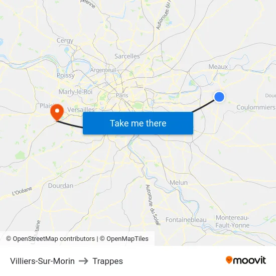 Villiers-Sur-Morin to Trappes map