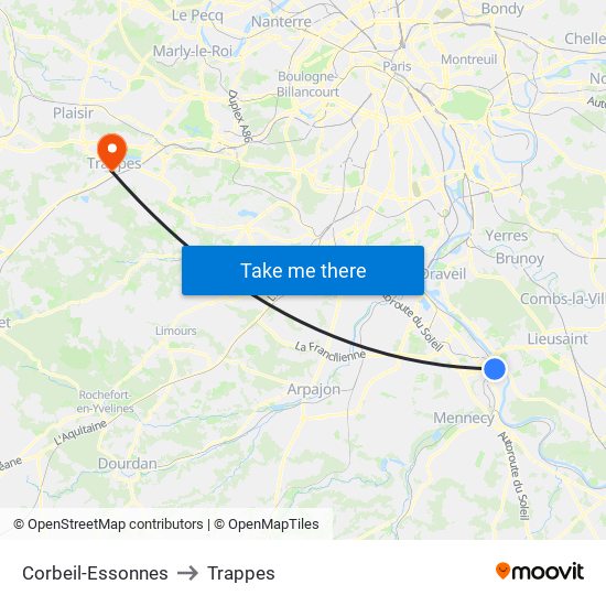 Corbeil-Essonnes to Trappes map