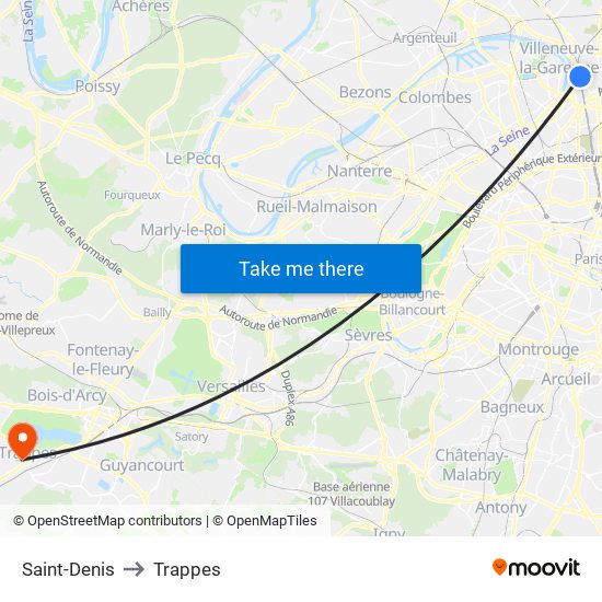 Saint-Denis to Trappes map