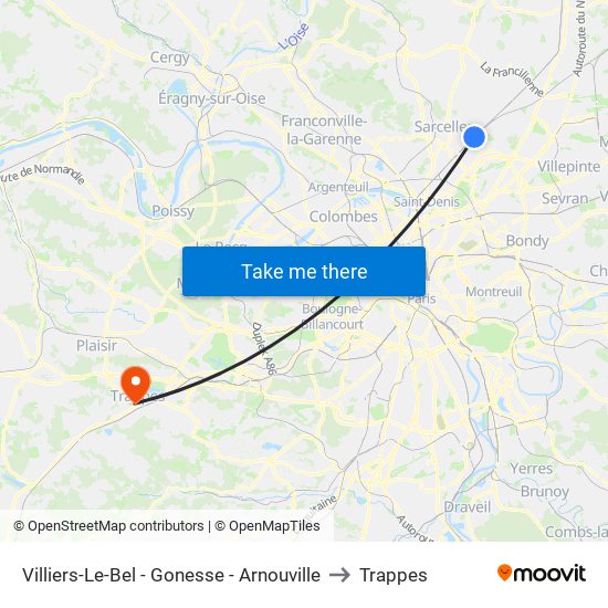 Villiers-Le-Bel - Gonesse - Arnouville to Trappes map