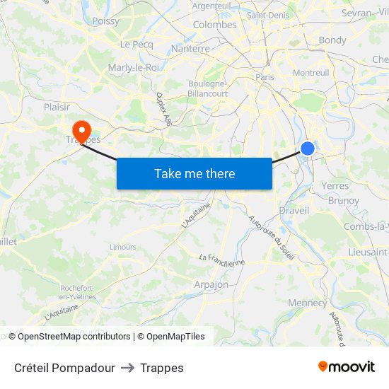 Créteil Pompadour to Trappes map