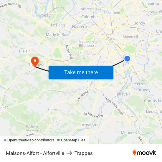 Maisons-Alfort - Alfortville to Trappes map