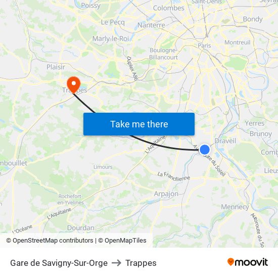 Gare de Savigny-Sur-Orge to Trappes map