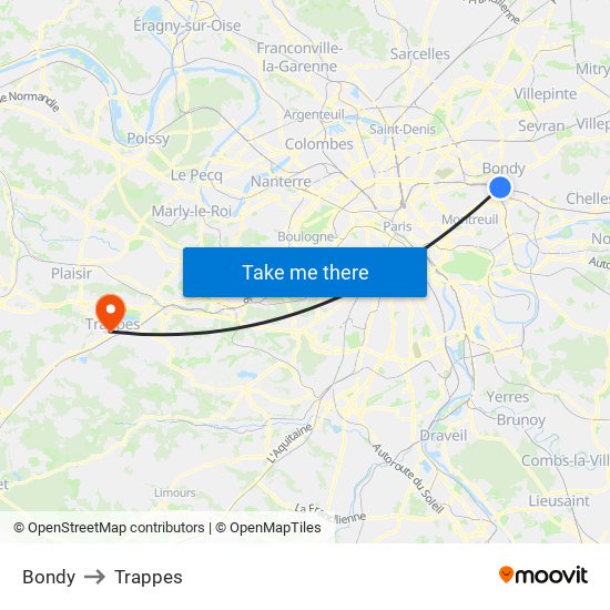Bondy to Trappes map