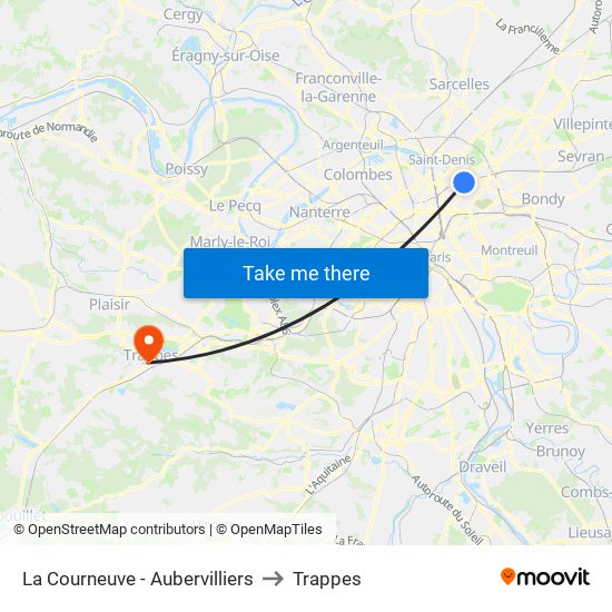 La Courneuve - Aubervilliers to Trappes map