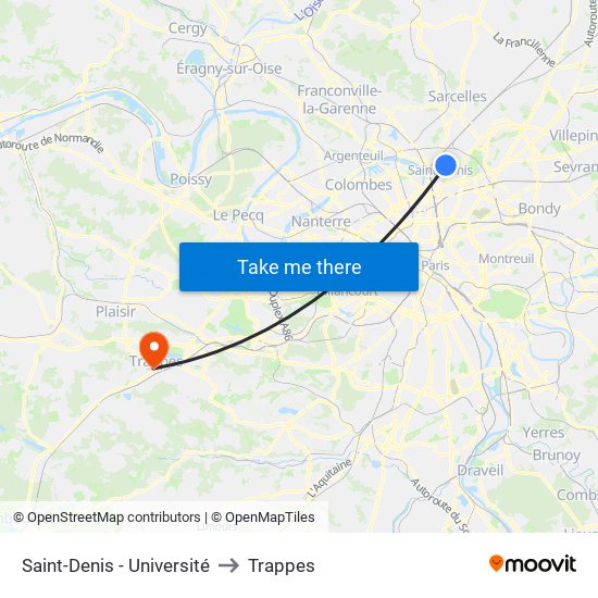 Saint-Denis - Université to Trappes map