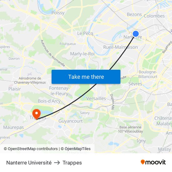 Nanterre Université to Trappes map