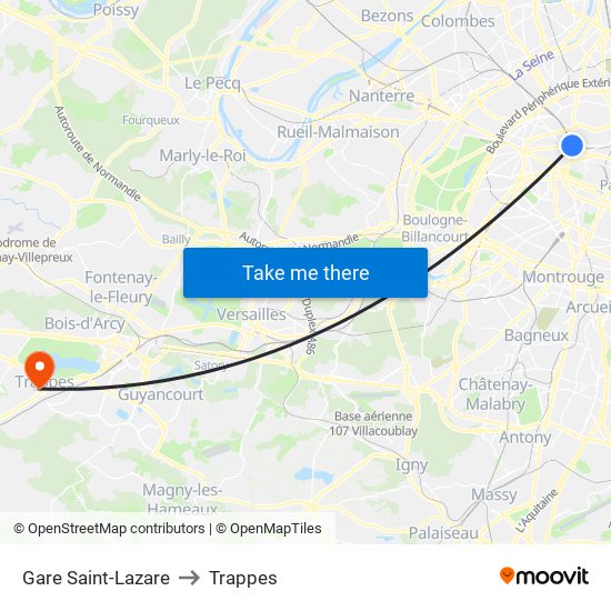 Gare Saint-Lazare to Trappes map