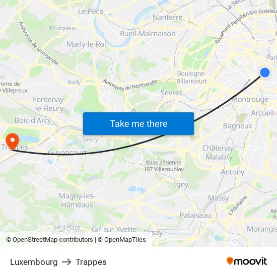 Luxembourg to Trappes map