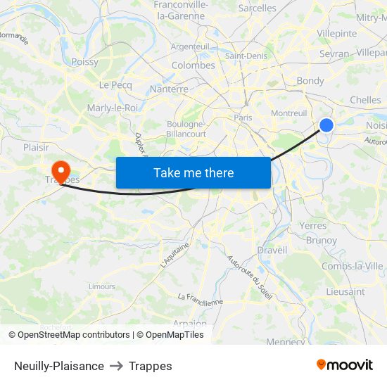 Neuilly-Plaisance to Trappes map