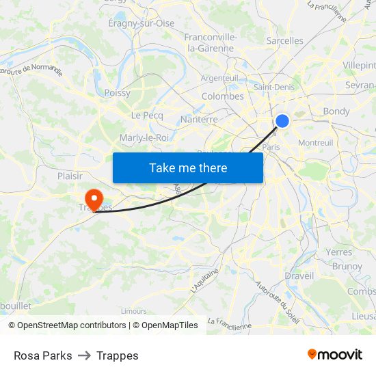 Rosa Parks to Trappes map