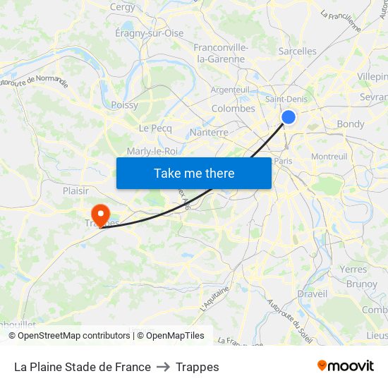 La Plaine Stade de France to Trappes map