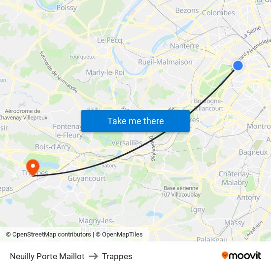 Neuilly Porte Maillot to Trappes map