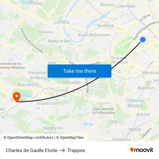 Charles de Gaulle Etoile to Trappes map