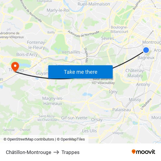 Châtillon-Montrouge to Trappes map