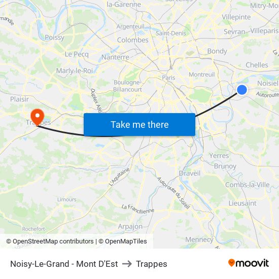 Noisy-Le-Grand - Mont D'Est to Trappes map