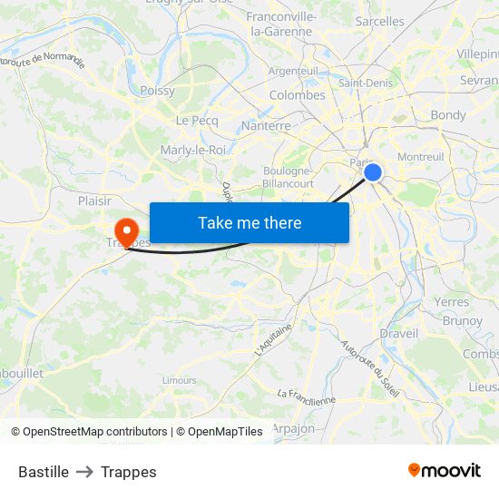 Bastille to Trappes map