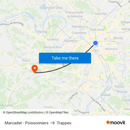 Marcadet - Poissonniers to Trappes map