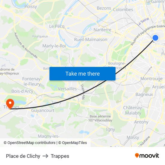 Place de Clichy to Trappes map