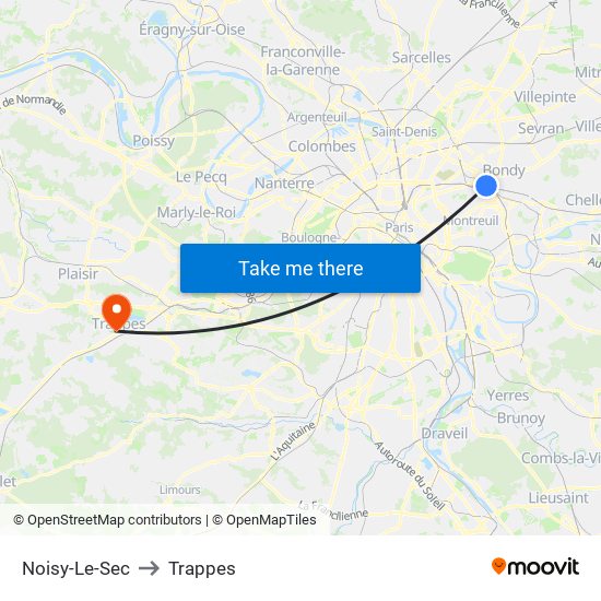 Noisy-Le-Sec to Trappes map