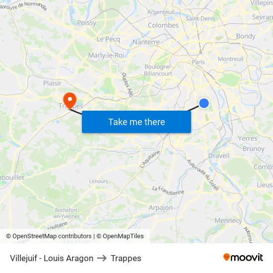 Villejuif - Louis Aragon to Trappes map