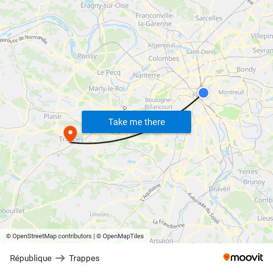 République to Trappes map