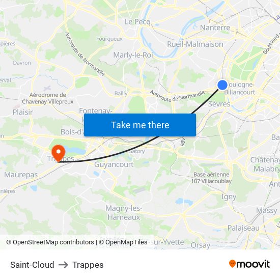 Saint-Cloud to Trappes map