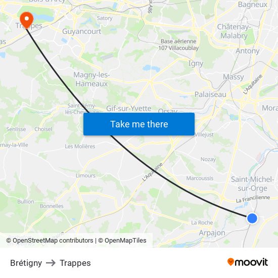 Brétigny to Trappes map