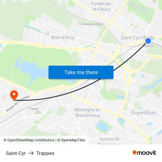 Saint-Cyr to Trappes map
