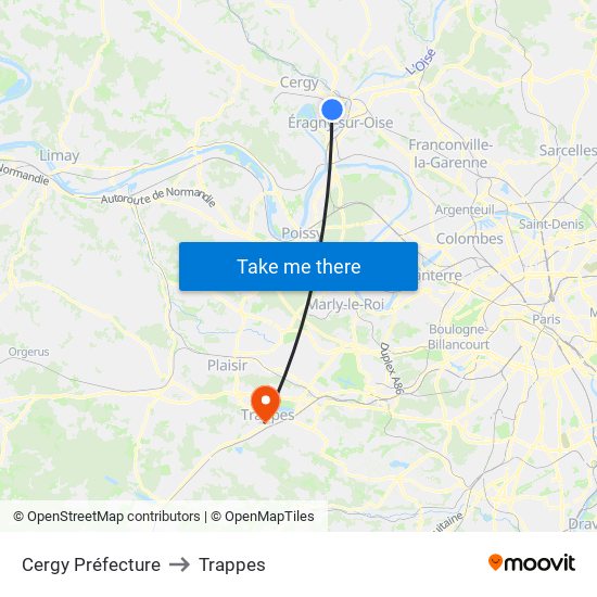 Cergy Préfecture to Trappes map