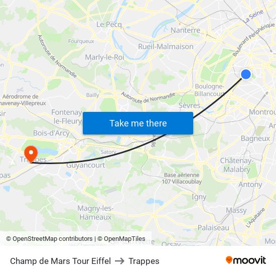 Champ de Mars Tour Eiffel to Trappes map