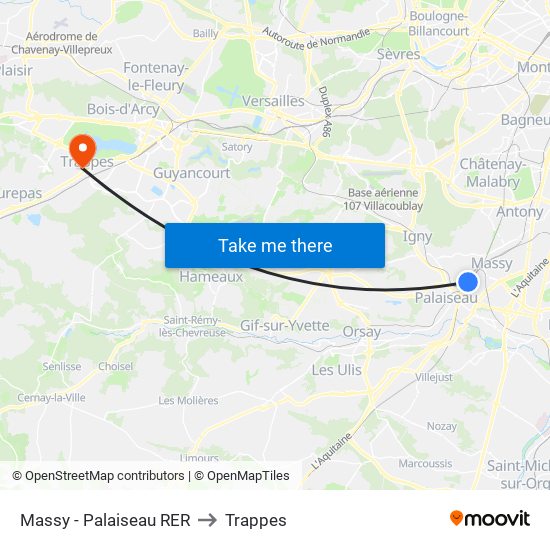 Massy - Palaiseau RER to Trappes map