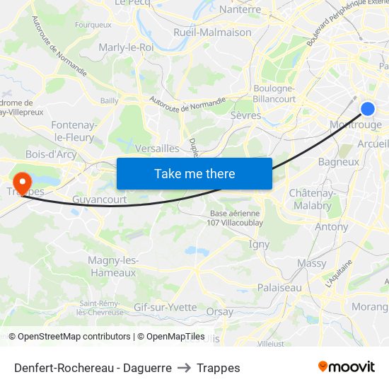 Denfert-Rochereau - Daguerre to Trappes map