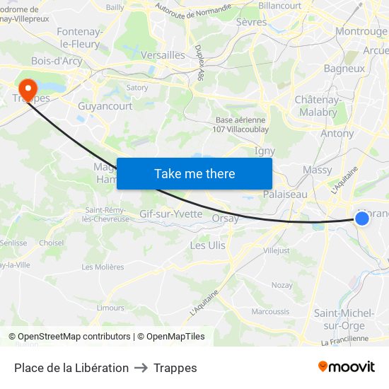 Place de la Libération to Trappes map