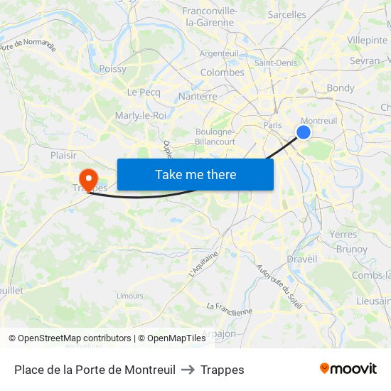 Place de la Porte de Montreuil to Trappes map