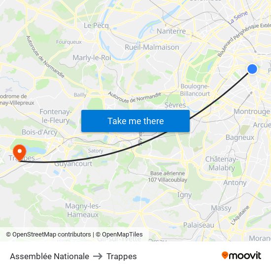 Assemblée Nationale to Trappes map