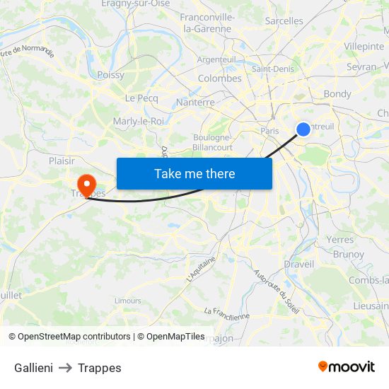 Gallieni to Trappes map