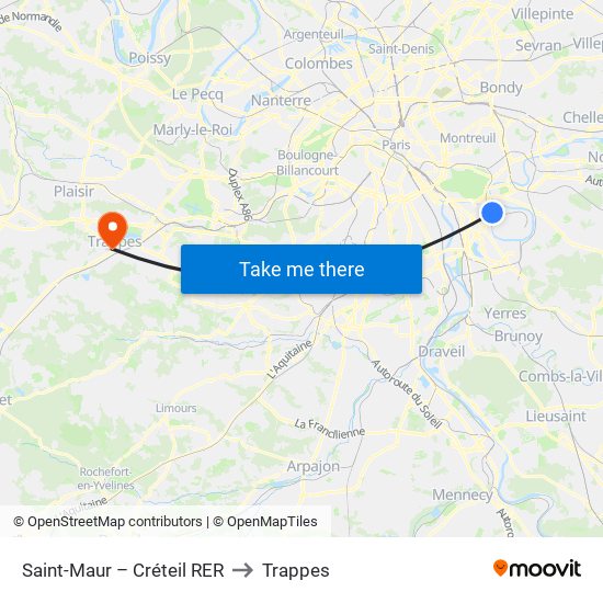 Saint-Maur – Créteil RER to Trappes map