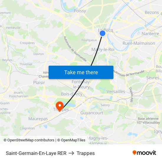 Saint-Germain-En-Laye RER to Trappes map