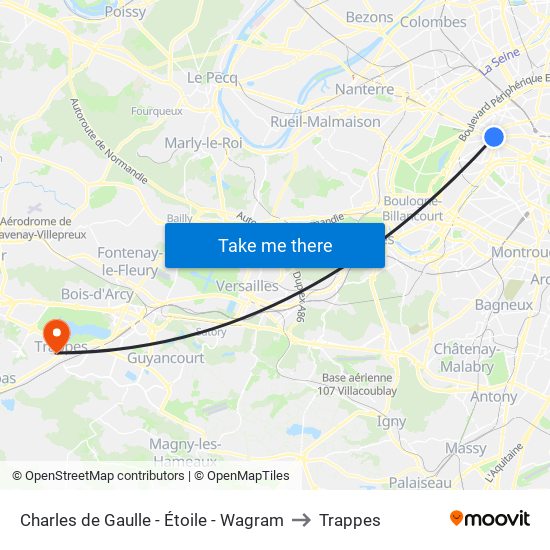 Charles de Gaulle - Étoile - Wagram to Trappes map