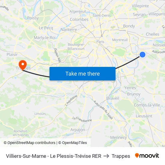 Villiers-Sur-Marne - Le Plessis-Trévise RER to Trappes map