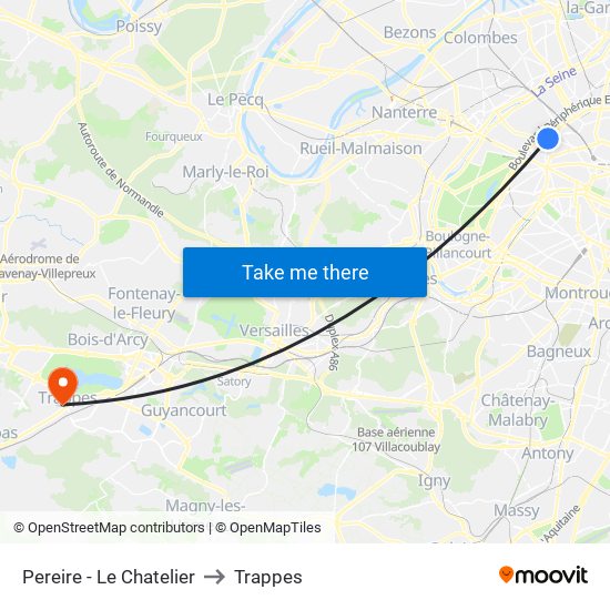 Pereire - Le Chatelier to Trappes map