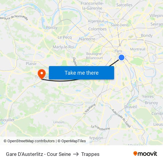 Gare D'Austerlitz - Cour Seine to Trappes map
