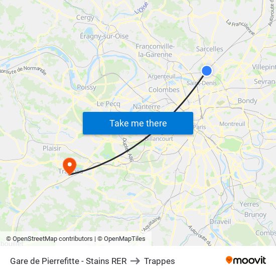 Gare de Pierrefitte - Stains RER to Trappes map