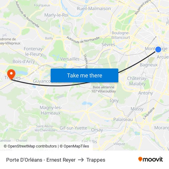 Porte D'Orléans - Ernest Reyer to Trappes map