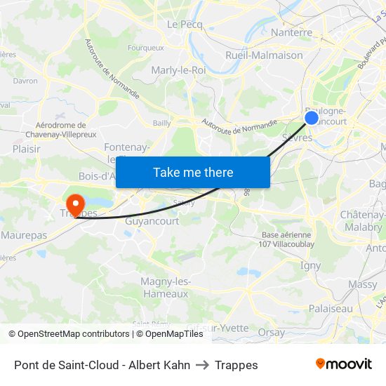 Pont de Saint-Cloud - Albert Kahn to Trappes map