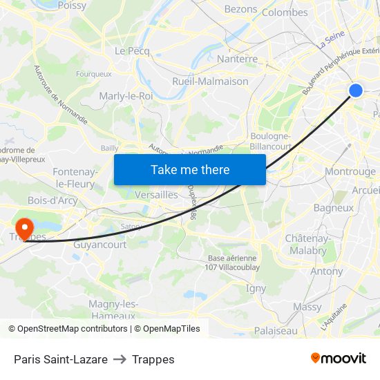Paris Saint-Lazare to Trappes map