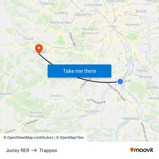 Juvisy RER to Trappes map