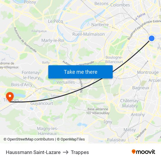Haussmann Saint-Lazare to Trappes map