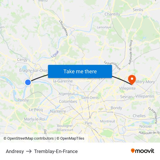 Andresy to Tremblay-En-France map
